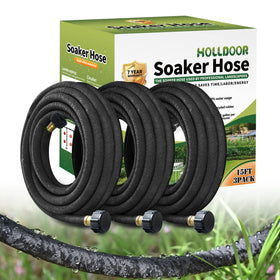 Holldoor 3-pack short soaker hose 15 ft enabling compact garden bed irrigation.