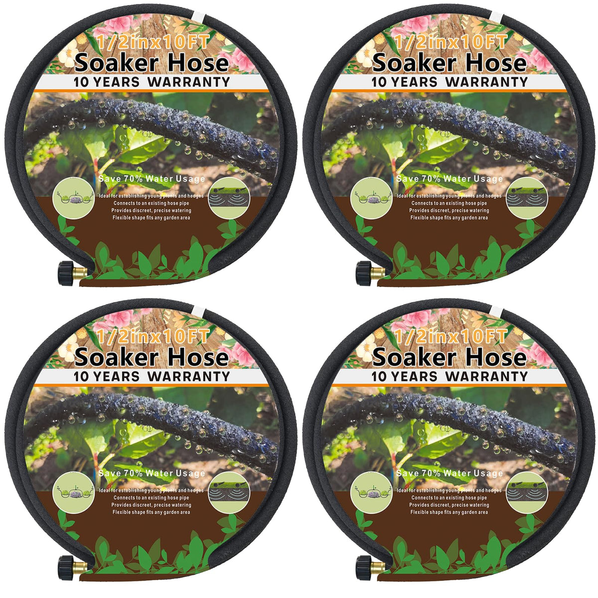 Holldoor 4-pack soaker hose on soil for even root watering