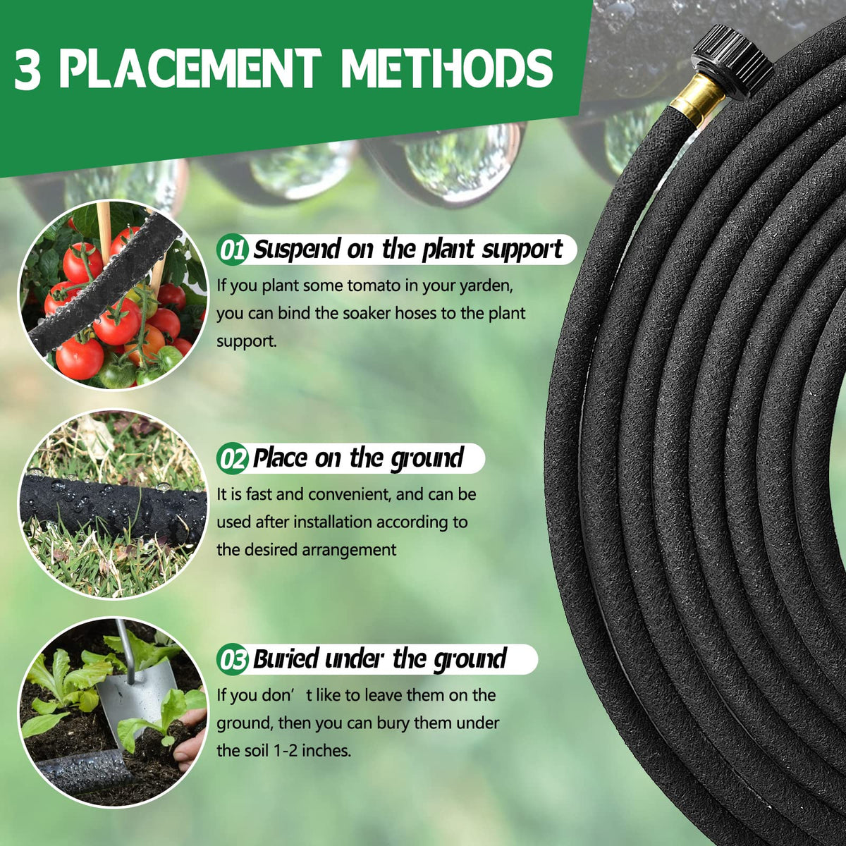 Holldoor soaker hose laid in garden bed distributing water along length