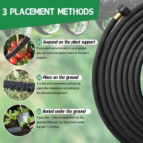 Holldoor soaker hose laid in garden bed distributing water along length