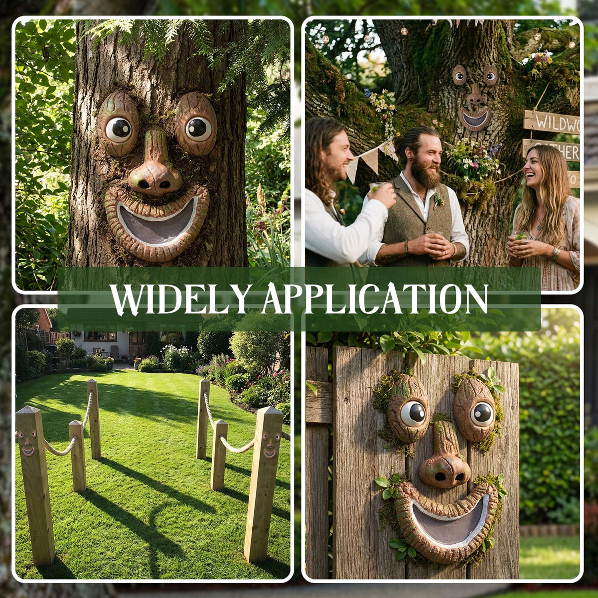 Hollowfly outdoor decor tree faces easy to install with hooks for quick setup.