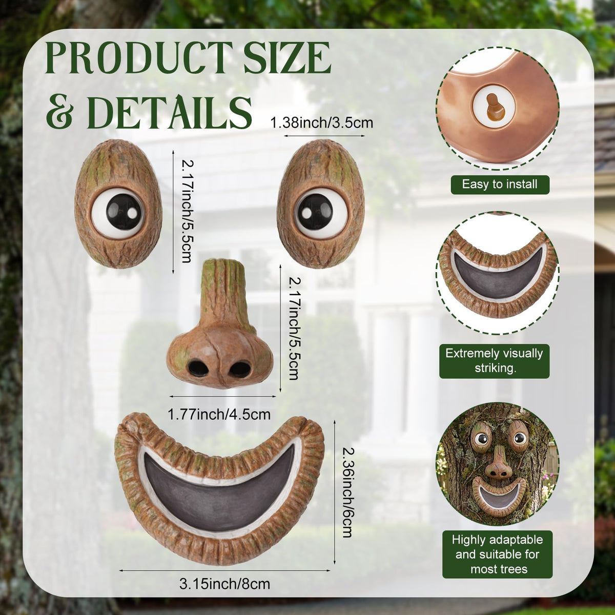 Hollowfly tree face eye detail highlights whimsical character on outdoor trees.