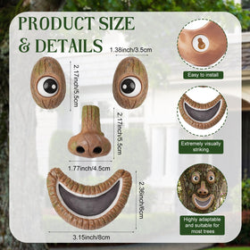 Hollowfly tree face eye detail highlights whimsical character on outdoor trees.