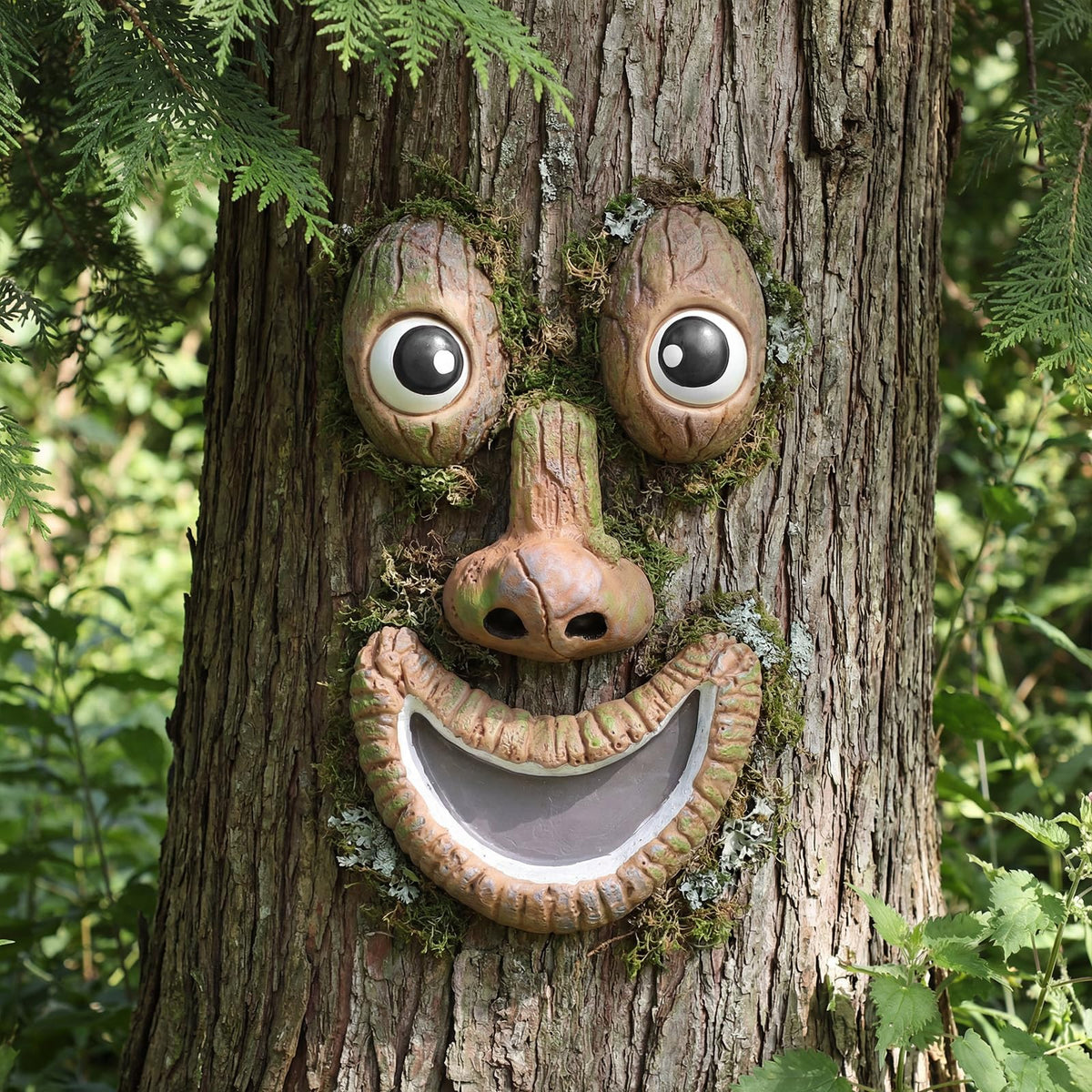 Hollowfly Tree Face Decor on a trunk adds playful curb appeal to your yard.