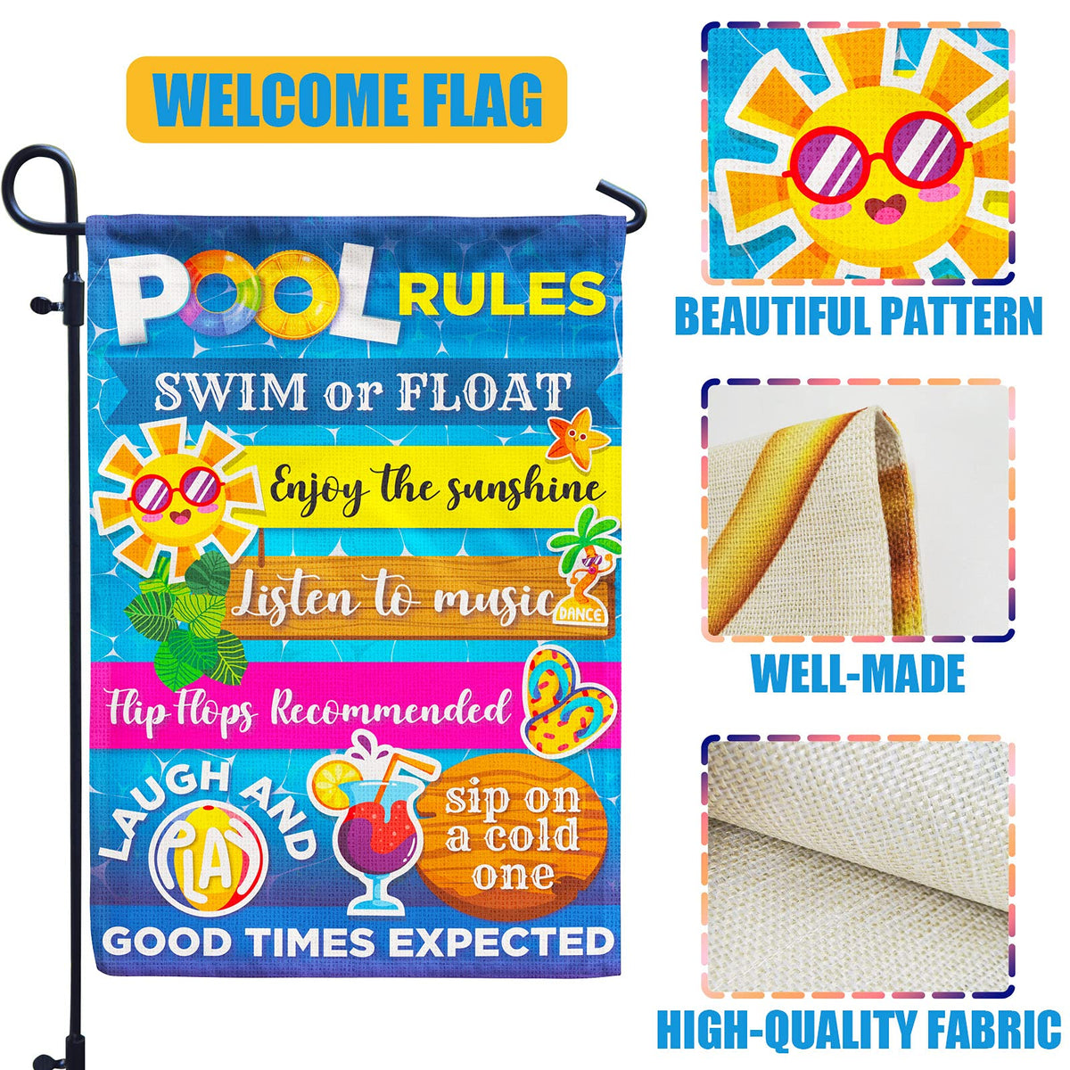Hollyhorse flag sleeve detail illustrating easy hanging on stands.