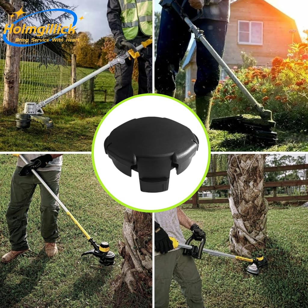 Holmgillick easy-install cap close-up shows tool-free fit for Echo heads