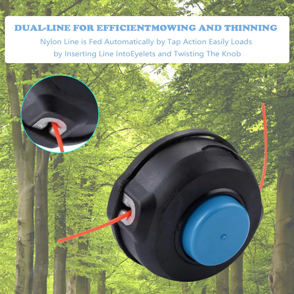 Holmgillick T35 trimmer head replacing old unit enhances durability under heavy grass.
