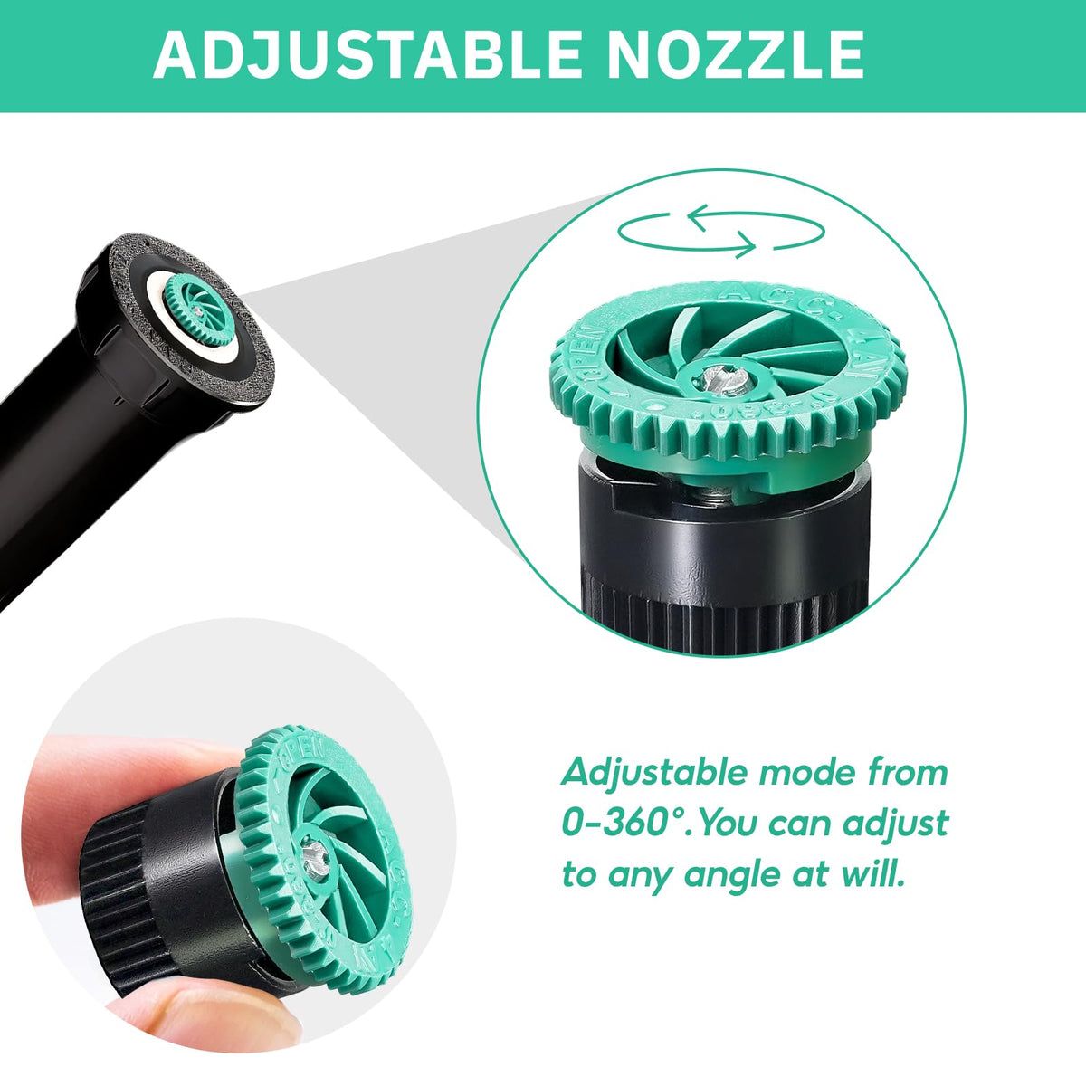 HolyMaji adjustable spray angle from 0 to 360 degrees for precise zones.