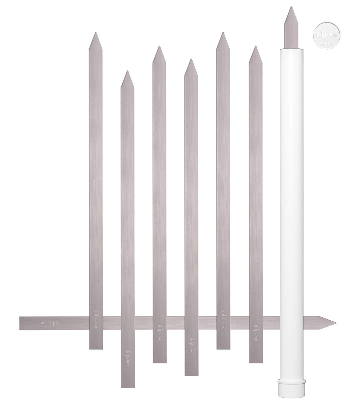 HOM 8 Kebab flat skewers, 1-inch wide, steady meat placement.