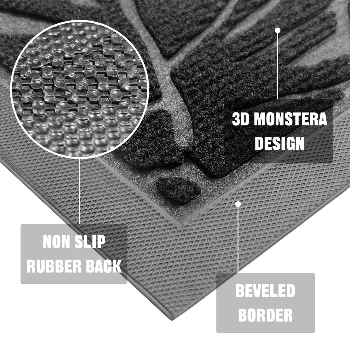 Homantic Monstera dirt-trapping grooves capture mud at the doorway