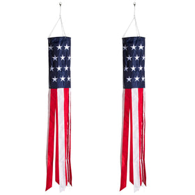 Homarden American flag windsock 40-inch hanging in a sunny backyard for patriotic decoration.