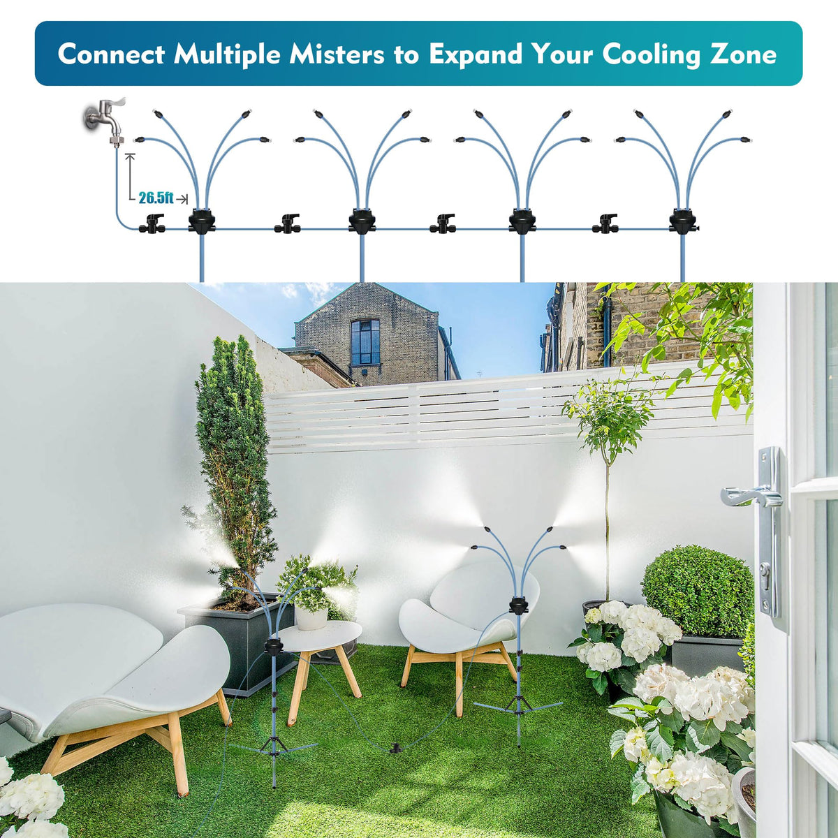 Homasky fine mist cools the air and reduces dust on outdoor spaces