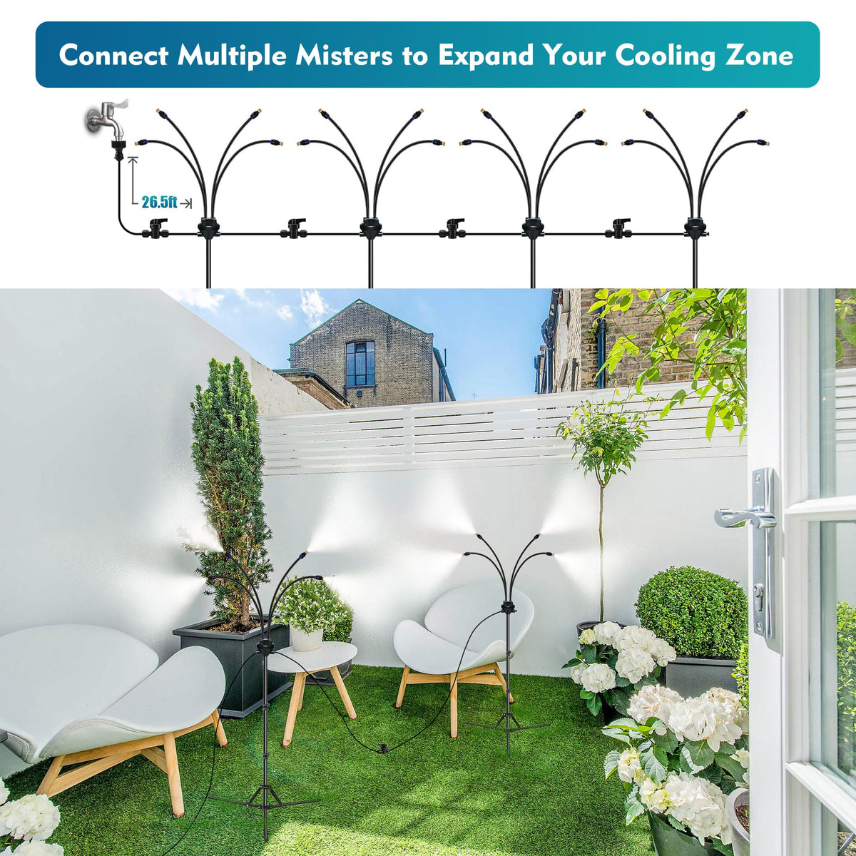Homasky standing mister is portable, ideal for cooling patios, decks, or lawns.