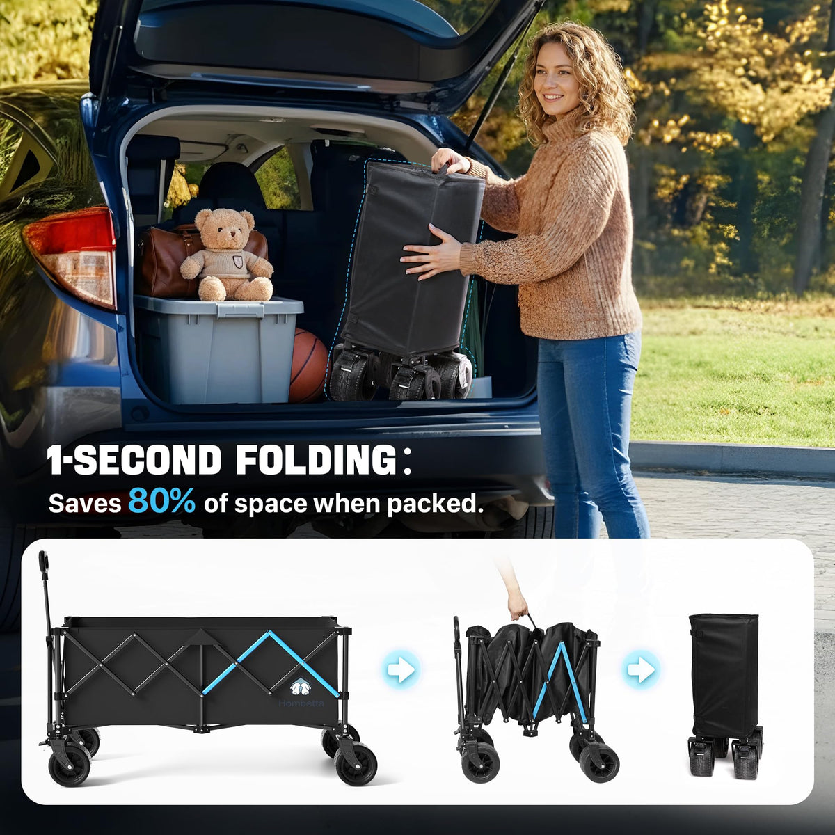 Hombetta wagon 560lbs capacity supports heavy boxes and gear.