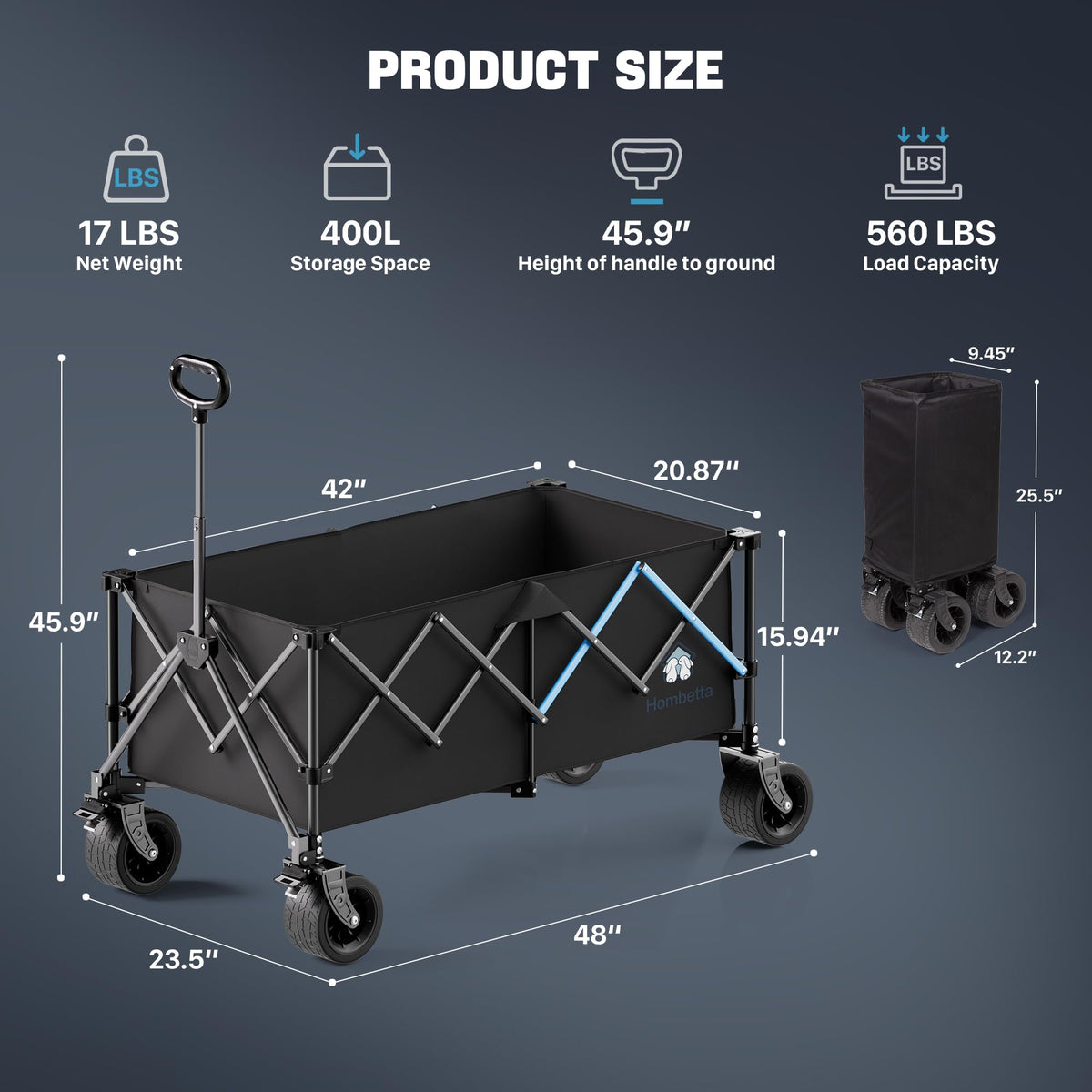 Hombetta wagon accessory-ready frame enables add-ons for versatile tasks.