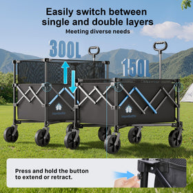 HOMBETTA double-decker wagon shows expandable 150L–300L capacity