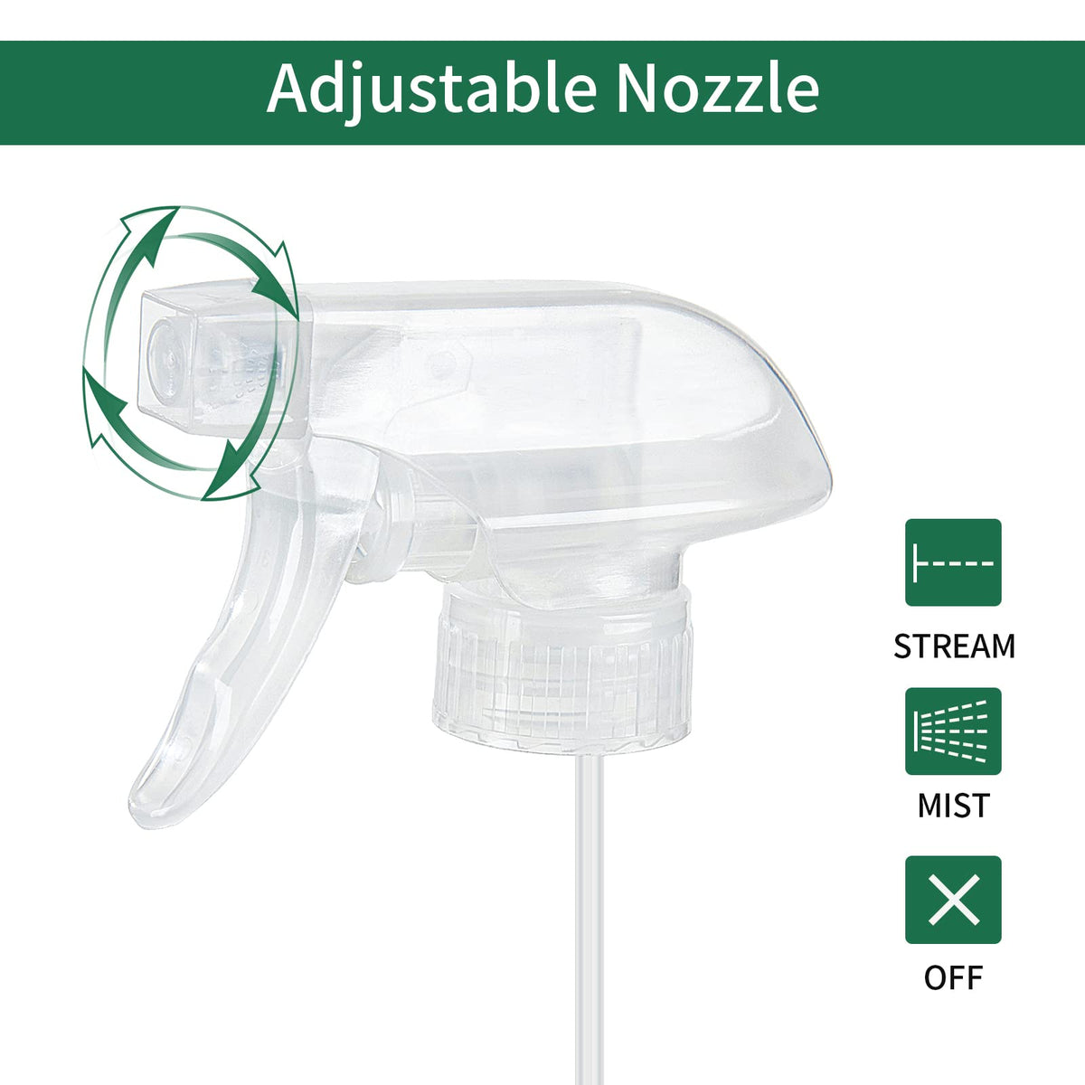 HOMBYS 3-stage adjustable nozzle enabling versatile spraying on bottles.