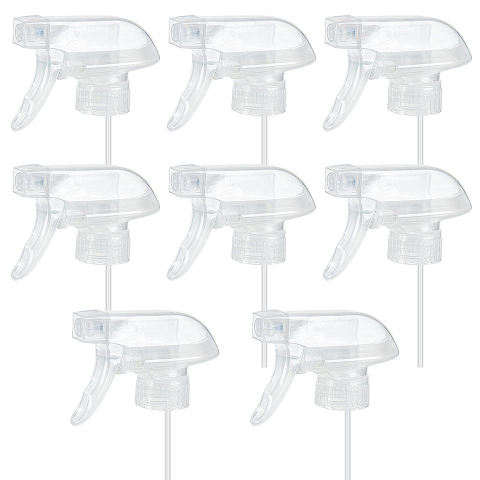 HOMBYS 8-pack clear trigger sprayers on display, versatile bottle compatibility for easy spraying