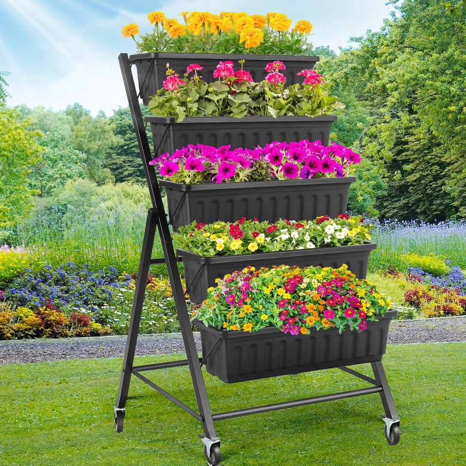 Homdox 5-Tier elevated garden bed assembly guides quick setup in compact spaces.