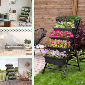 Homdox sleek black finish enhances outdoor decor while housing plants.