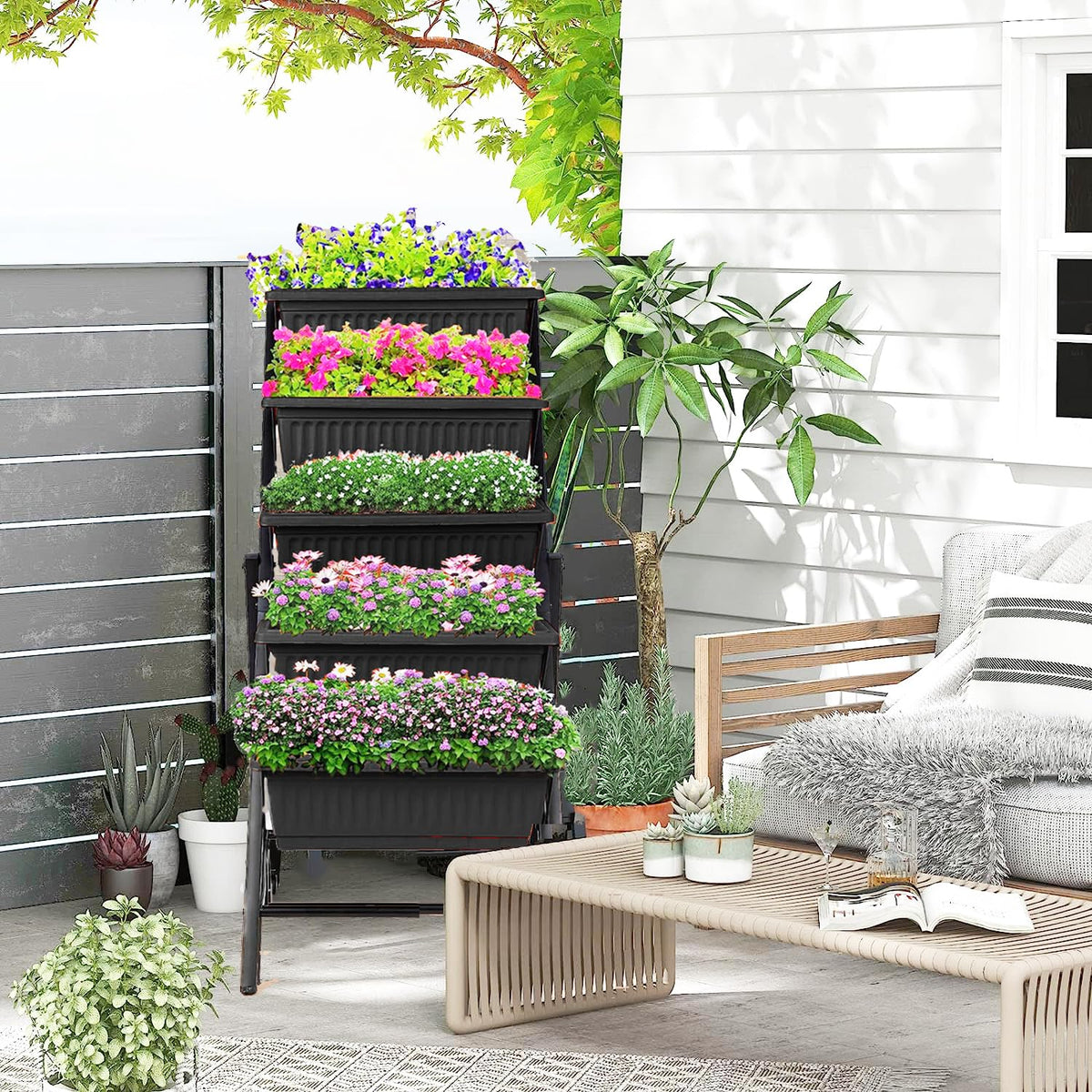 Homdox vertical garden bed with wheels for easy relocation indoors or outdoors.