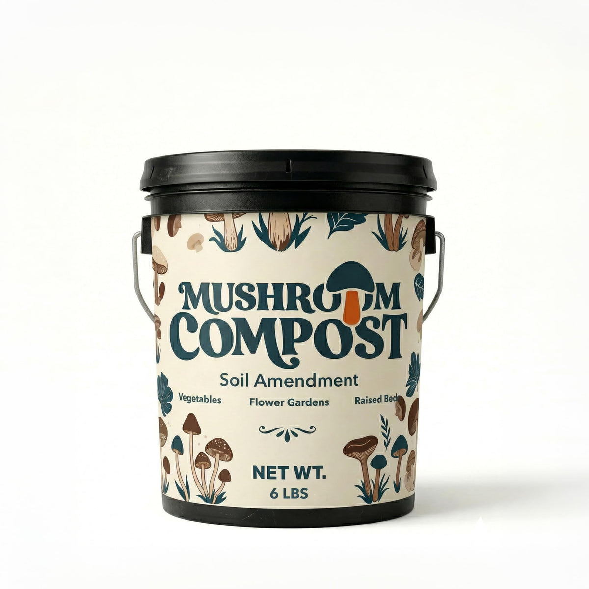Home and Country Mushroom Compost Pail front view showing nutrient-rich soil for vegetables