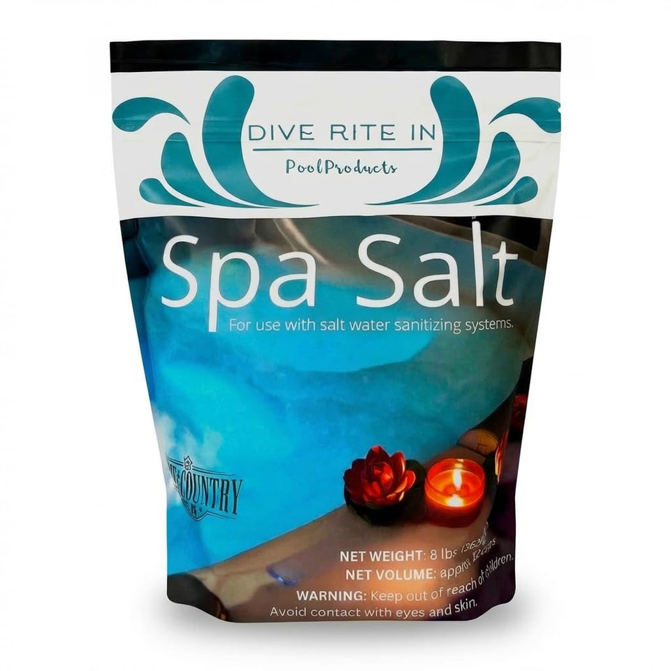 Home and Country USA 8lb spa salt bag ready for easy top-offs and longer soaks.