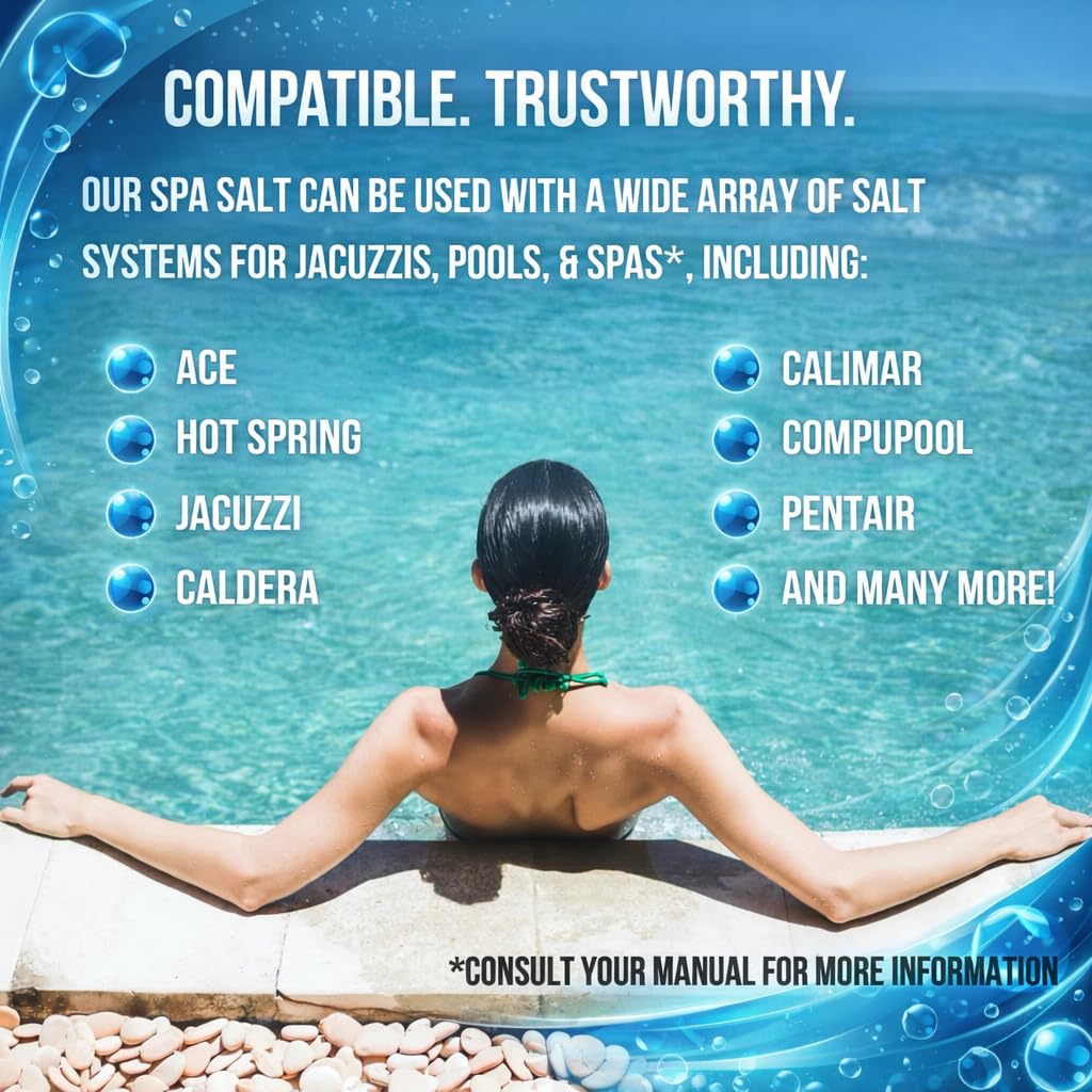 Home and Country USA freshwater spa salt helps maintain balanced water for soothing soaks.