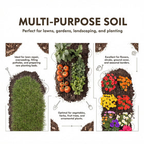 Home and Country USA topsoil pail open reveals nutrient rich mix for planting.