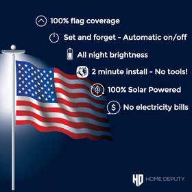 HOME DEPUTY rechargeable battery powers the solar flag light without wires