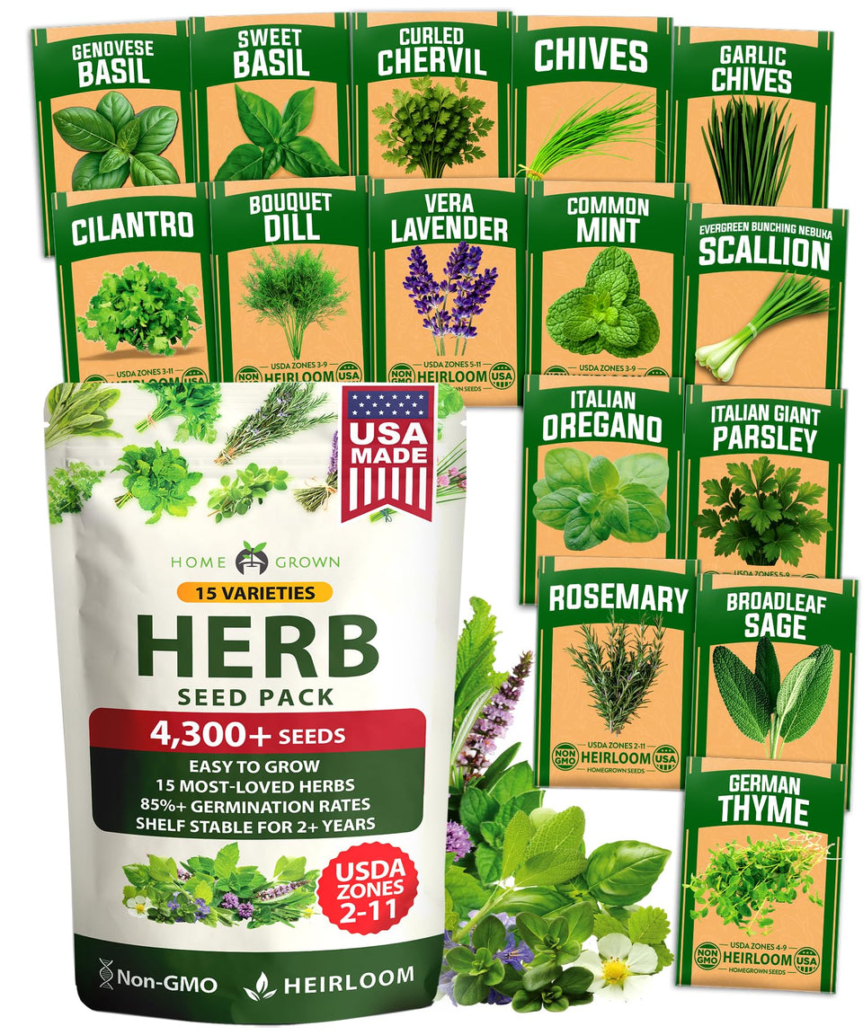 HOME GROWN 15-herb seed pack front view for easy home gardening.