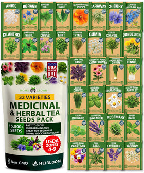 HOME GROWN 32-herb seeds pack hero showcases year-round harvest potential and variety.