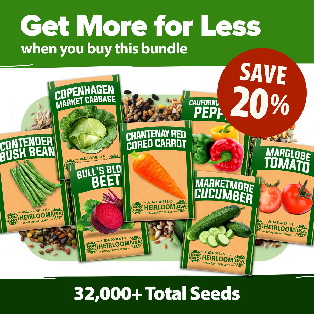 HOME GROWN seed envelopes in airtight bags show long-lasting freshness.