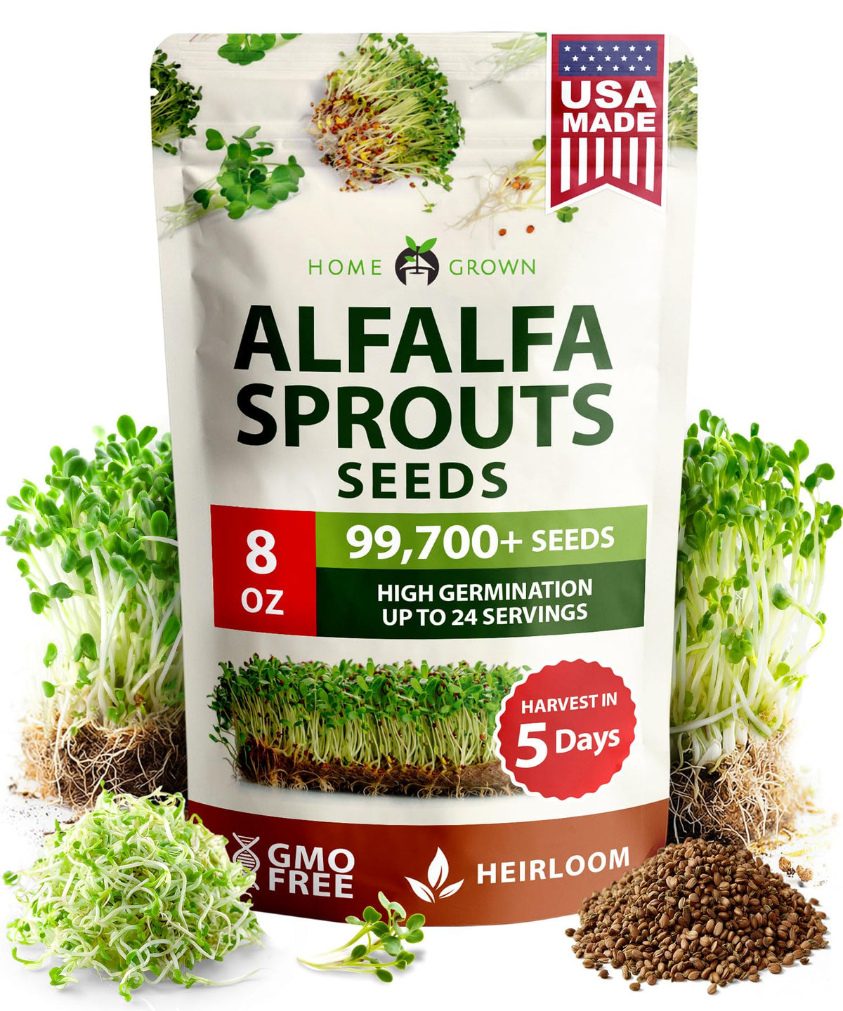 HOME GROWN alfalfa sprout seeds, USA grown, ideal for home sprouting