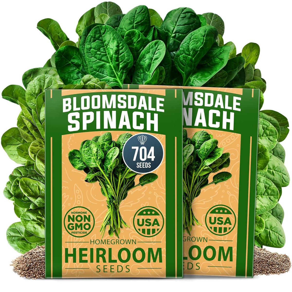 HOME GROWN Bloomsdale spinach seeds pack, premium non-GMO heirloom variety for tasty salads
