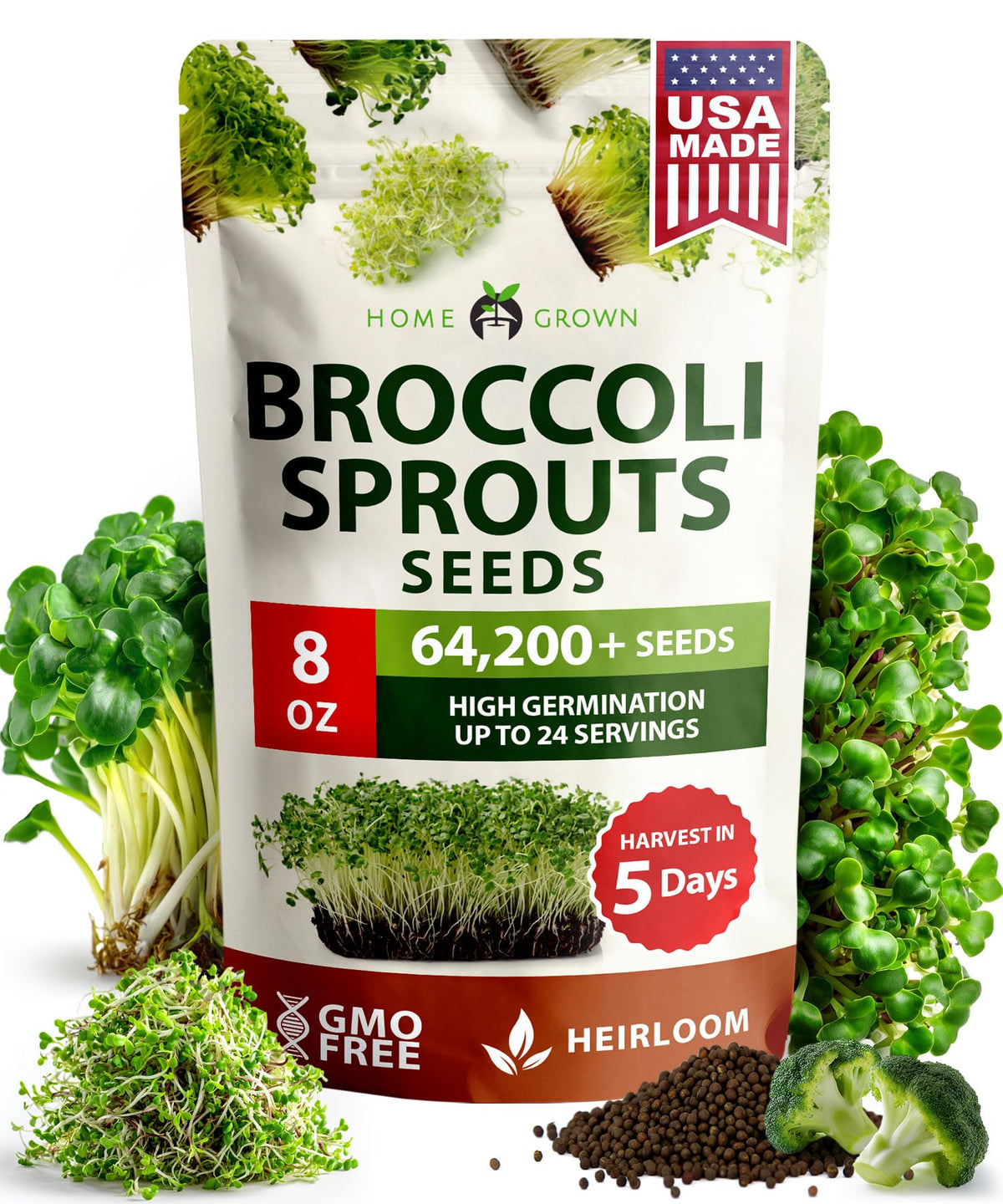 HOME GROWN broccoli seeds bulk pack for extended sprouting in your kitchen