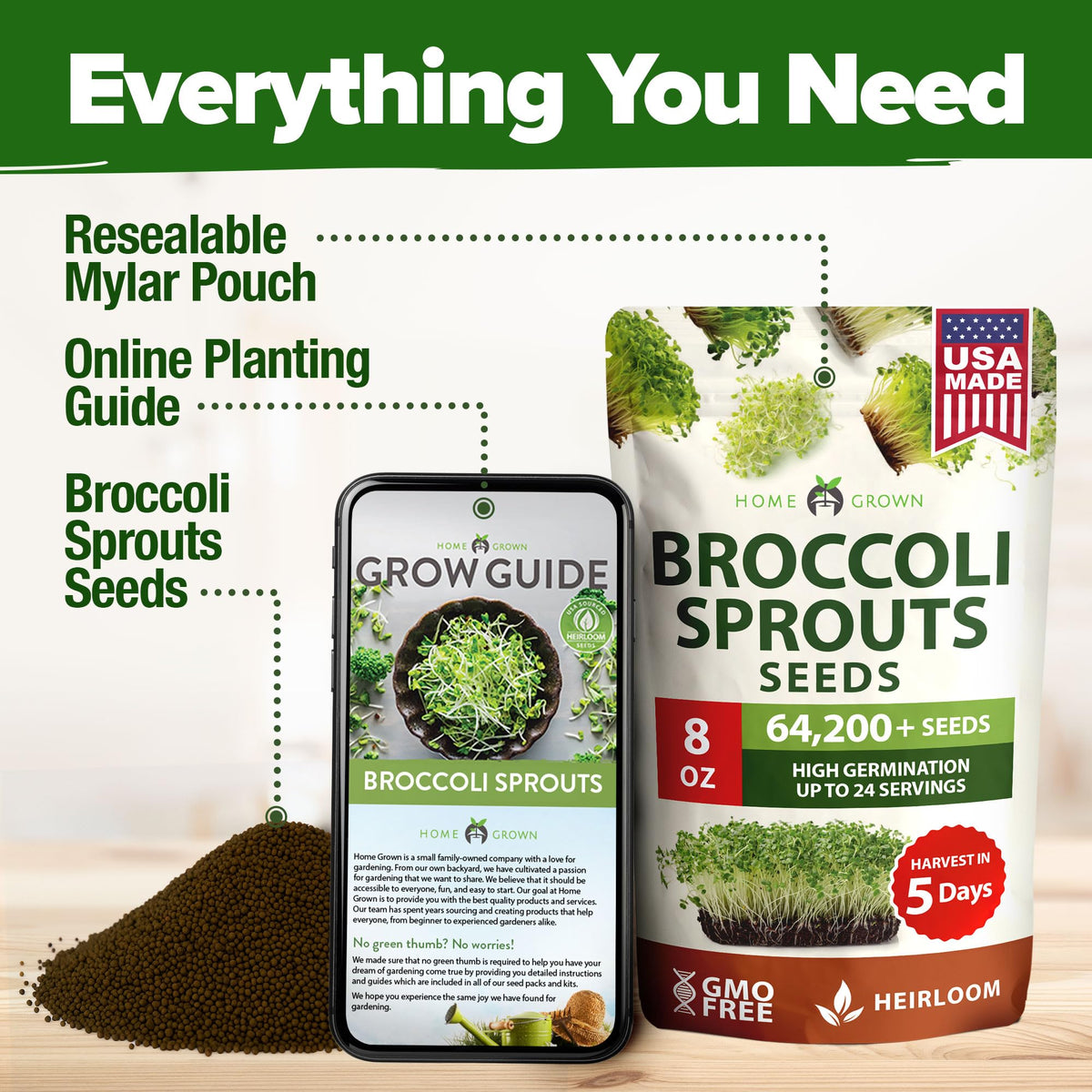 HOME GROWN broccoli seeds sprouting jars used in a tidy kitchen setup