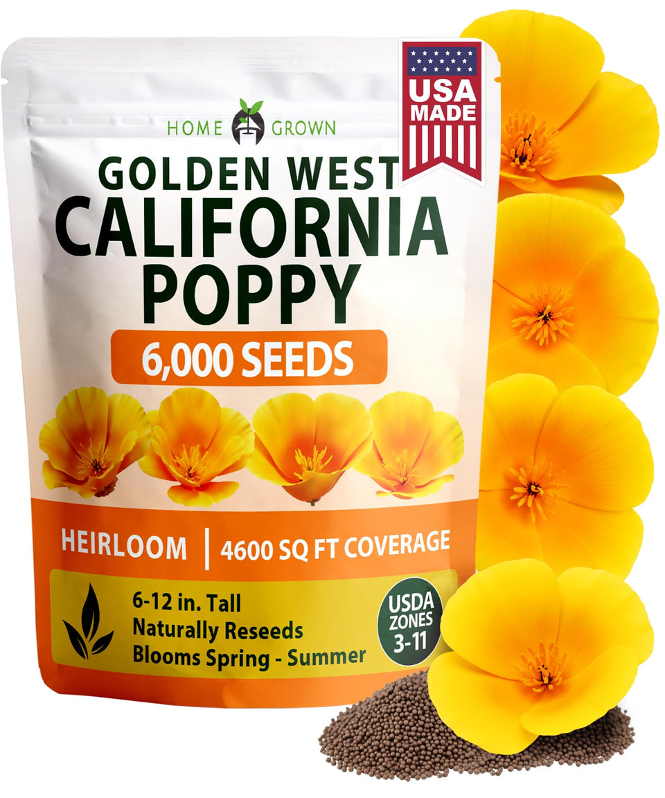 HOME GROWN California Poppy Golden West seeds packet for reliable spring color
