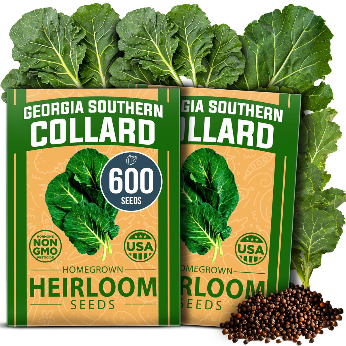HOME GROWN Georgia Southern collard seeds pack ready for planting and a bountiful harvest.