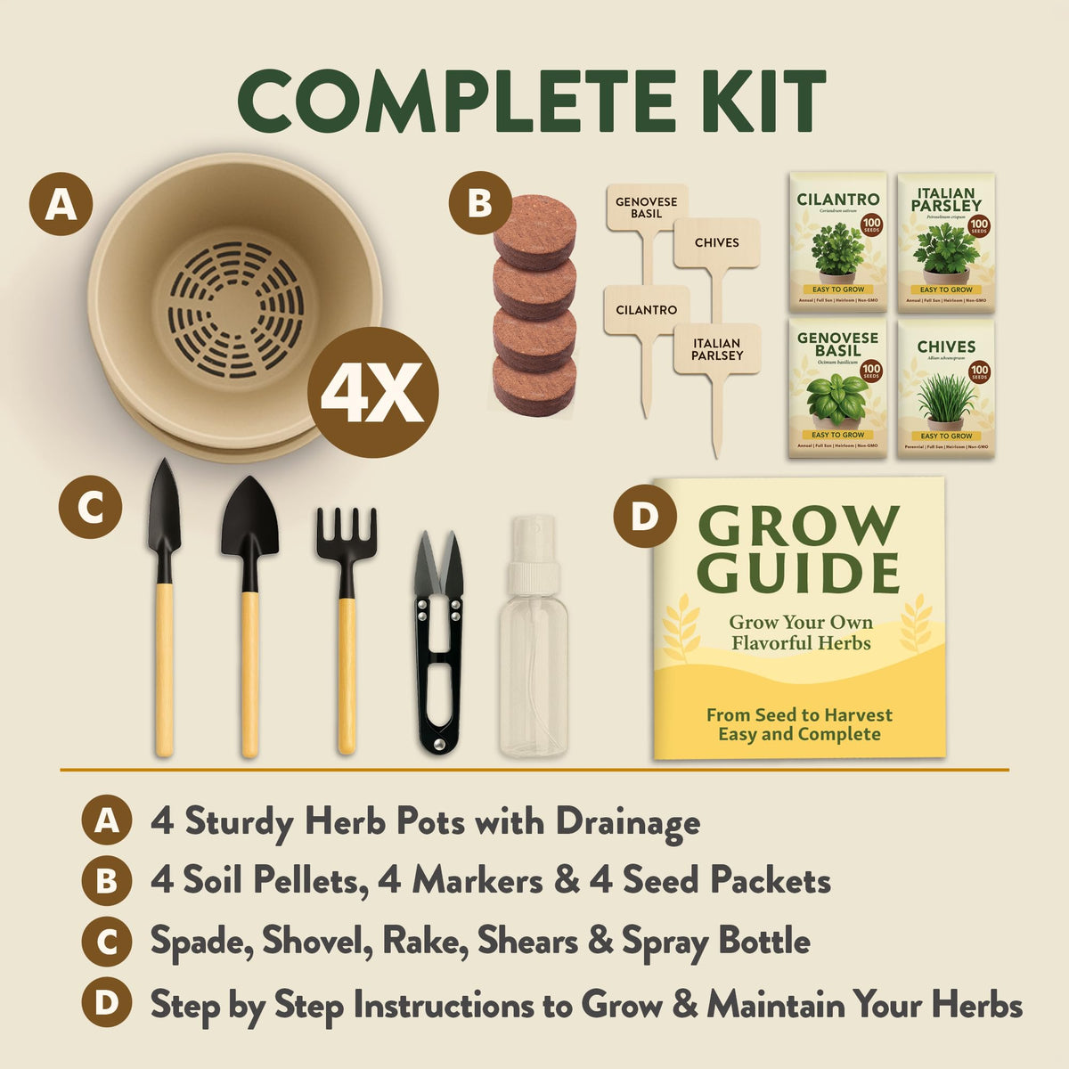 HOME GROWN planter kit pots demonstrate durable containers for year-round herb growth.