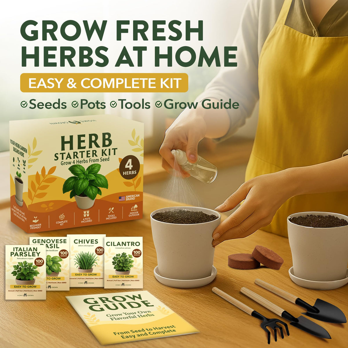 HOME GROWN tools set shows complete toolkit for easy trimming and harvest.