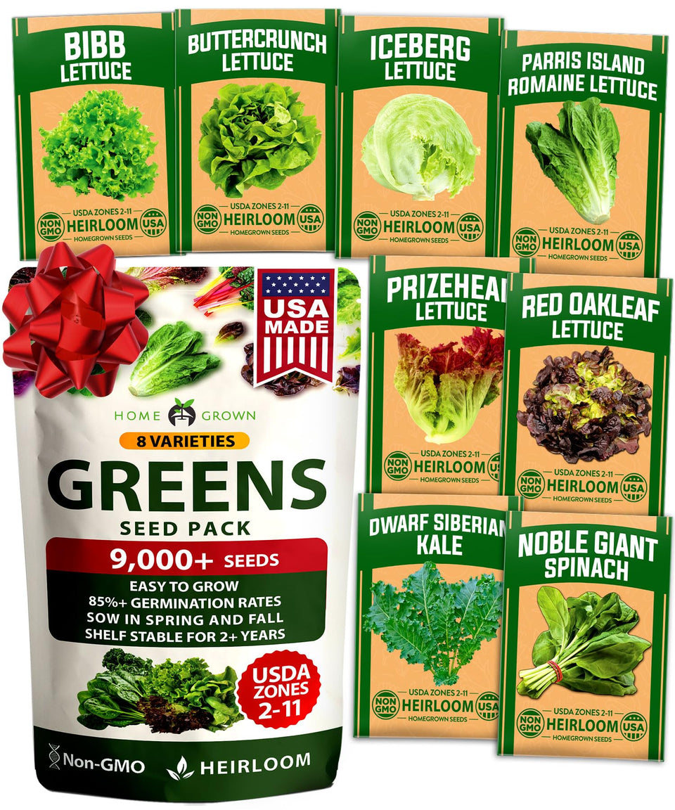 HOME GROWN Lettuce Seeds 8 Variety Mix pack front view for year round salads
