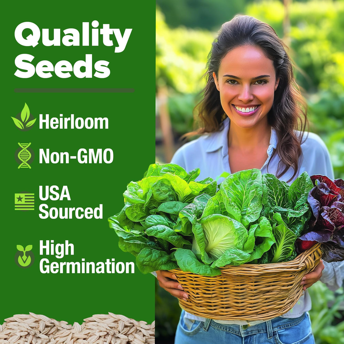 HOME GROWN heirloom non-GMO lettuce seeds in labeled packaging.
