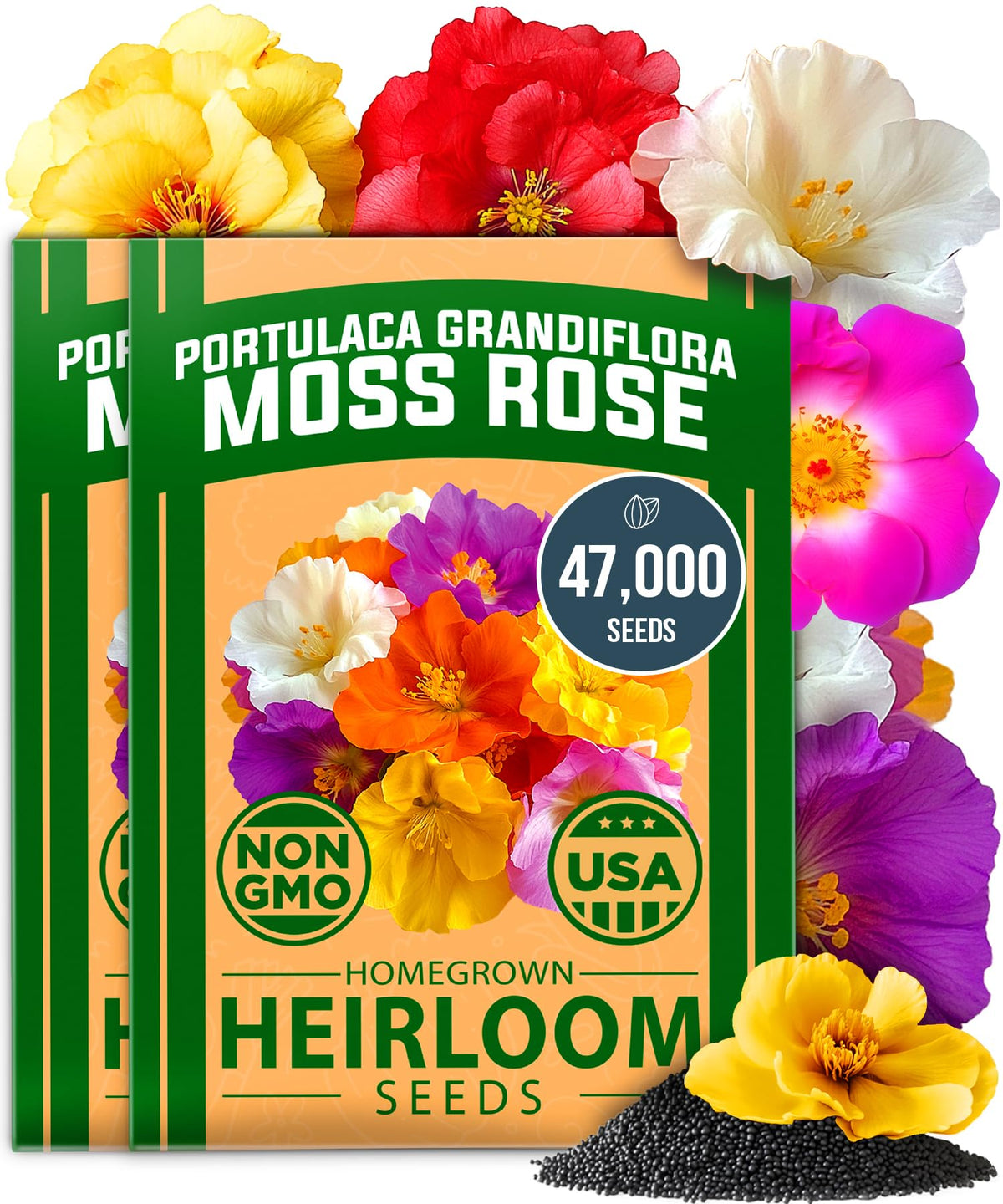 HOME GROWN Moss Rose seeds bulk pack with colorful blooms for sunny garden color.
