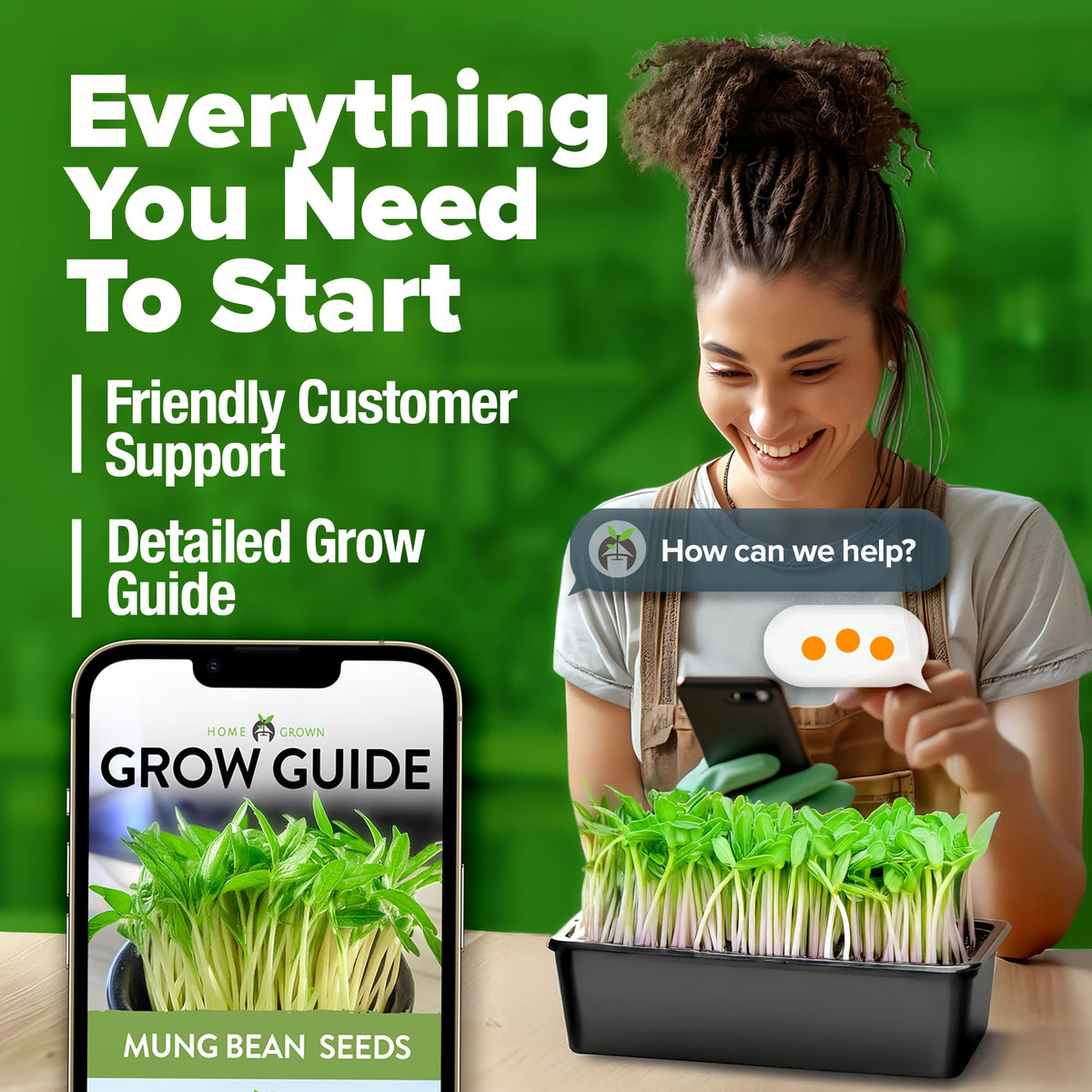 HOME GROWN mung bean seeds pack detailed instructions for sprouting and microgreens