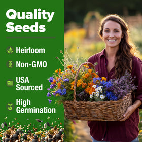 HOME GROWN seed pack closeup highlights high germination potential for easy growing.