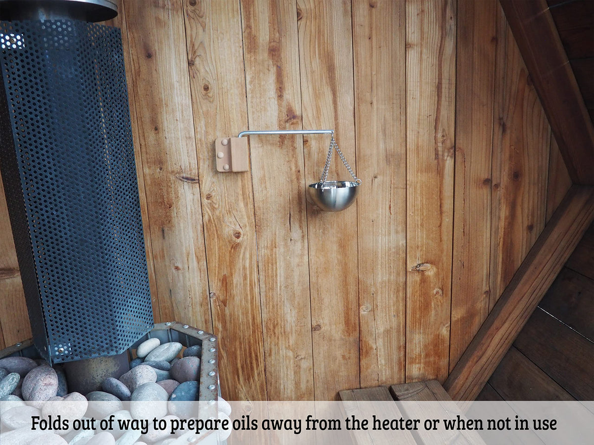 Home Sauna Experience swinging arm holds diffused scent over rocks for even diffusion