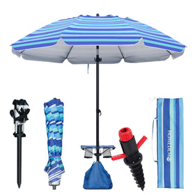 HOMEDEMO 8ft beach umbrella with sand anchor stabilizing on sand for steady shade