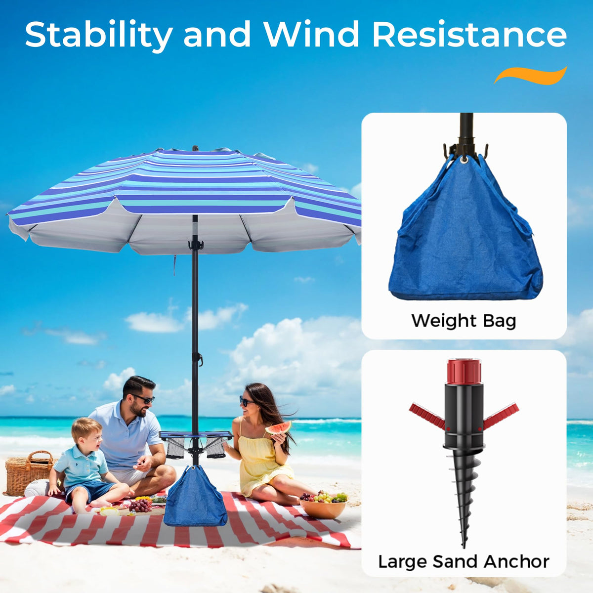 HOMEDEMO umbrella with built-in table beside you at the beach