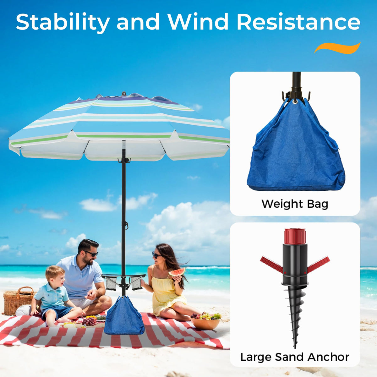 HOMEDEMO sand anchor and weight bag secure the umbrella through gusty winds